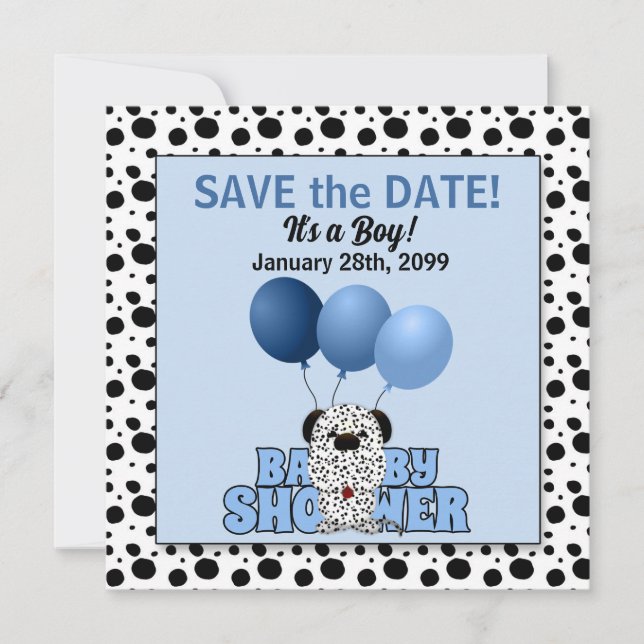 Blue Dalmatian Boys Baby Shower Save The Date (Front)