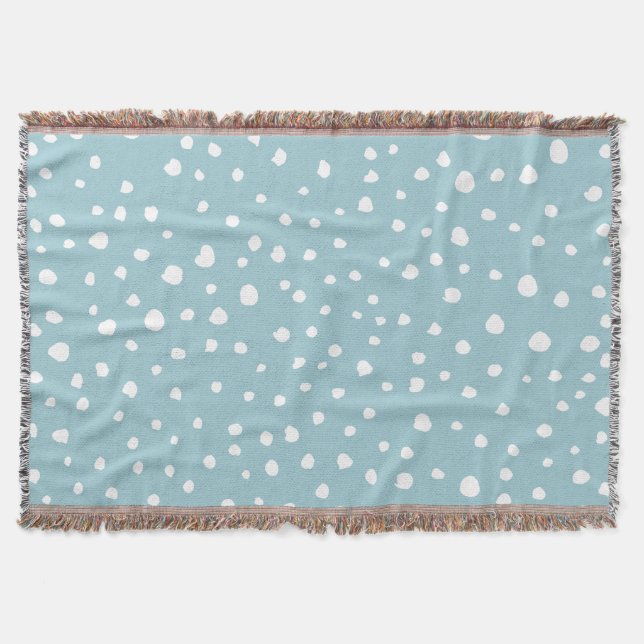 Blue Dalmatian Spots, Dalmatian Dots, Dotted Print Throw Blanket (Front)