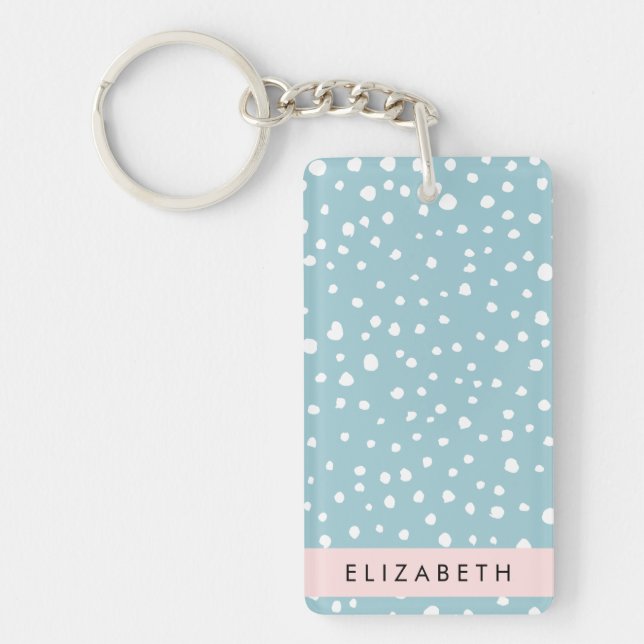 Blue Dalmatian Spots, Dalmatian Dots, Your Name Keychain (Front)