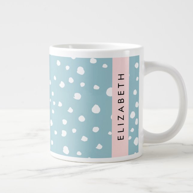 Blue Dalmatian Spots, Dalmatian Dots, Your Name Large Coffee Mug (Right)