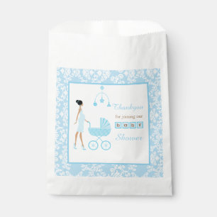 Blue Damask African American Woman Baby Shower Favour Bag