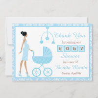 Blue Damask African American Woman Baby Shower