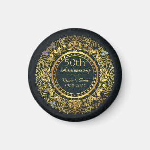 Blue Damask and Gold 50th Wedding Anniversary Magnet