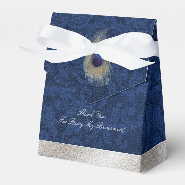 Blue Damask and Peacock Feather Wedding Gift Box (Front Side)