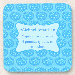 Blue Damask Baby Boy Name Personalized Coaster