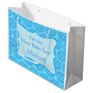 Blue Damask Baby Boy Name Personalized Large Gift Bag