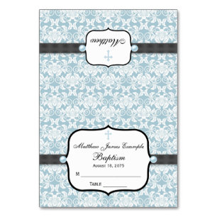 Blue Damask Baptism Christening Confirmation Table Number