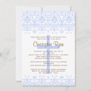 Blue Damask Baptism Invitation