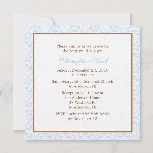 Blue Damask Baptism Invitations (Front)