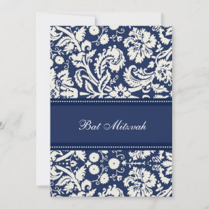 Blue Damask Bat Mitzvah Invitations