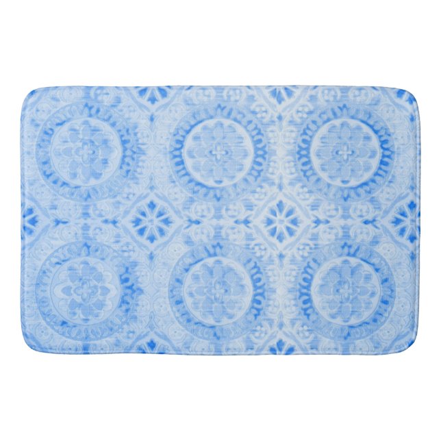 Blue Damask Bath Mat (Front)