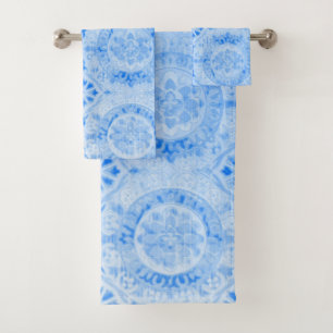 Blue Damask Bath Towel Set