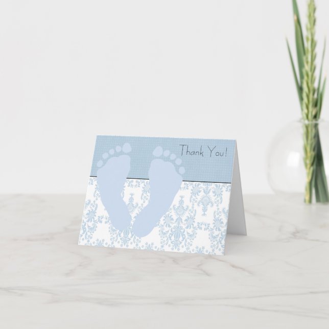 Blue Damask Blue Baby Feet Baby Thank You (Front)