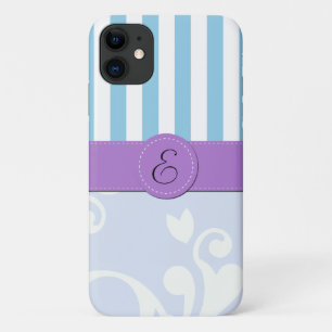Blue Damask, Blue Stripes, Striped, Monogram iPhone 11 Case