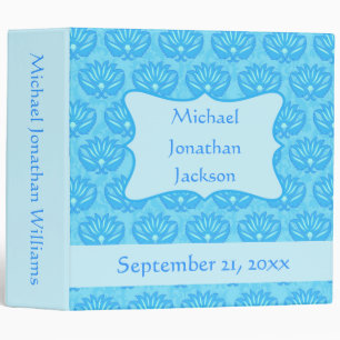 Blue Damask Boy Personalized Baby Book Photo Album Binder