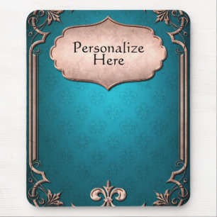 Blue damask bronze victorian trim elegant mouse pad