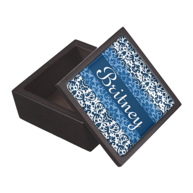 Blue damask calligraphy customizable art gift box (Opened)