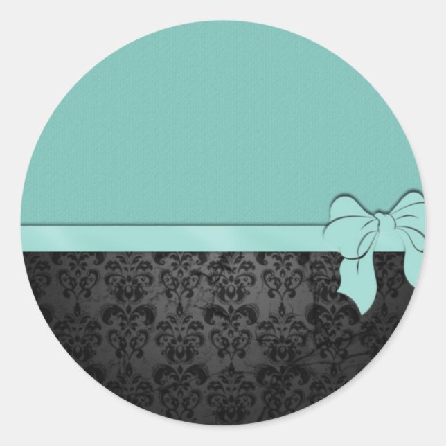 Blue & Damask Classic Round Sticker (Front)