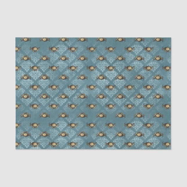 Blue Damask Crab Tissue Paper (Front)