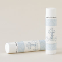 Blue Damask Cross Baptism Lip Balm Favoriser