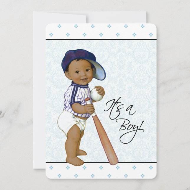 Blue Damask Ethnic Baby Boy Shower Invitation (Front)