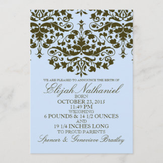 Blue Damask Formal Introduction Birth Announcement