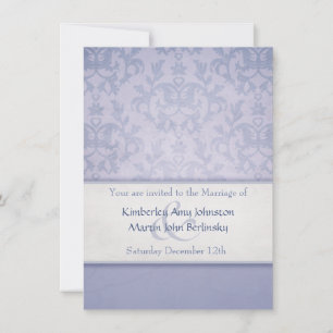 Blue damask formal wedding invitation