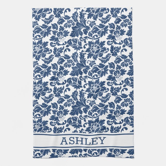 Blue Damask Kitchen Towel (Vertical)