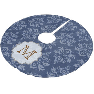 Blue Damask Lace Monogram Initial Tree Skirt