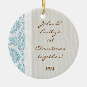 Blue Damask Lace Print Personalized Name Ornament