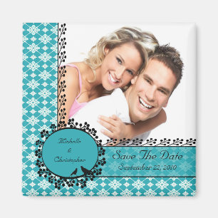 Blue Damask Love Birds Photo Save The Date Magnet