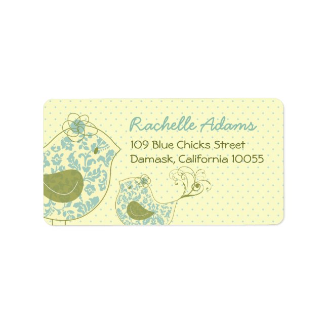 Blue Damask Mommy & Baby Boy Birds Chic Address Label (Front)