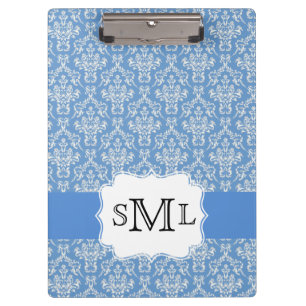 Blue Damask Monogram Custom Clipboard