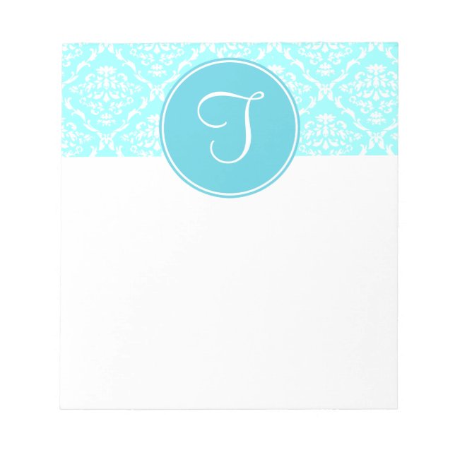 Blue Damask Monogram Notepad (Front)