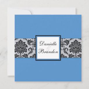 Blue Damask Monogram Wedding Invitation