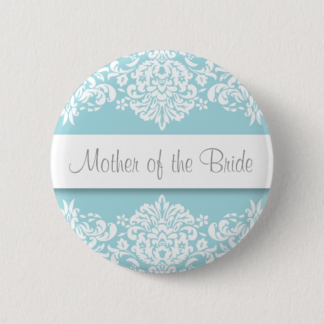 Blue Damask Mother of the Bride Button (Front)