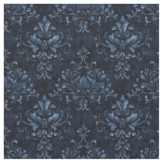 Blue Damask on Dark Blue Fabric (Close Up)