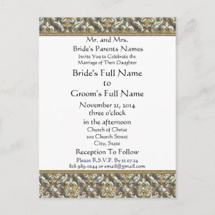 Blue Damask on Grey Wedding Invitation