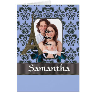 Blue damask Paris collage