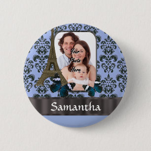 Blue damask Paris collage 2 Inch Round Button