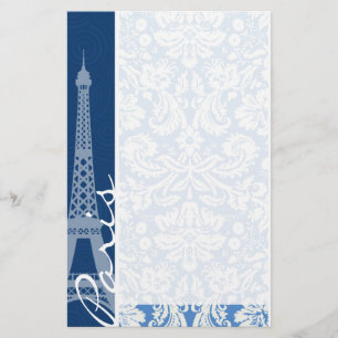 Blue Damask; Paris Stationery