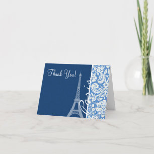 Blue Damask Paris Thank You Card