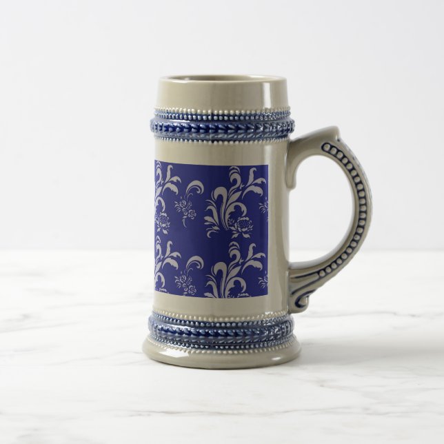 blue damask pattern beer stein (Right)
