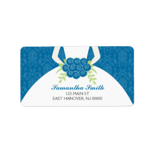 Blue Damask Pattern Bridal Shower Label