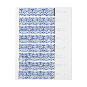 Blue Damask Pattern Graduation Wrap Around Label