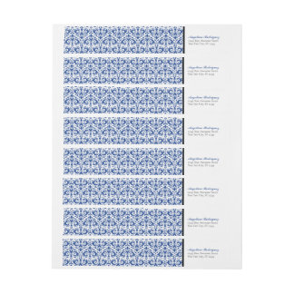 Blue Damask Pattern Graduation Wrap Around Label