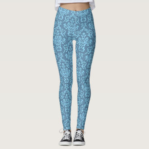 Blue Damask Pattern Leggings