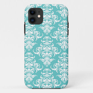 Blue damask pattern vintage girly chic chandelier iPhone 11 case