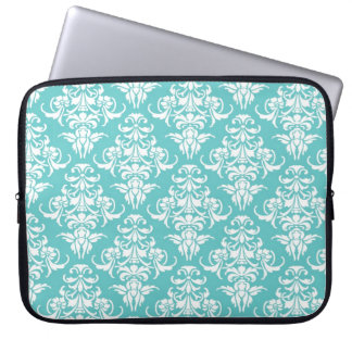 Blue damask pattern vintage girly chic chandelier laptop sleeve