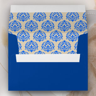 Blue Damask Pattern Wedding Envelope